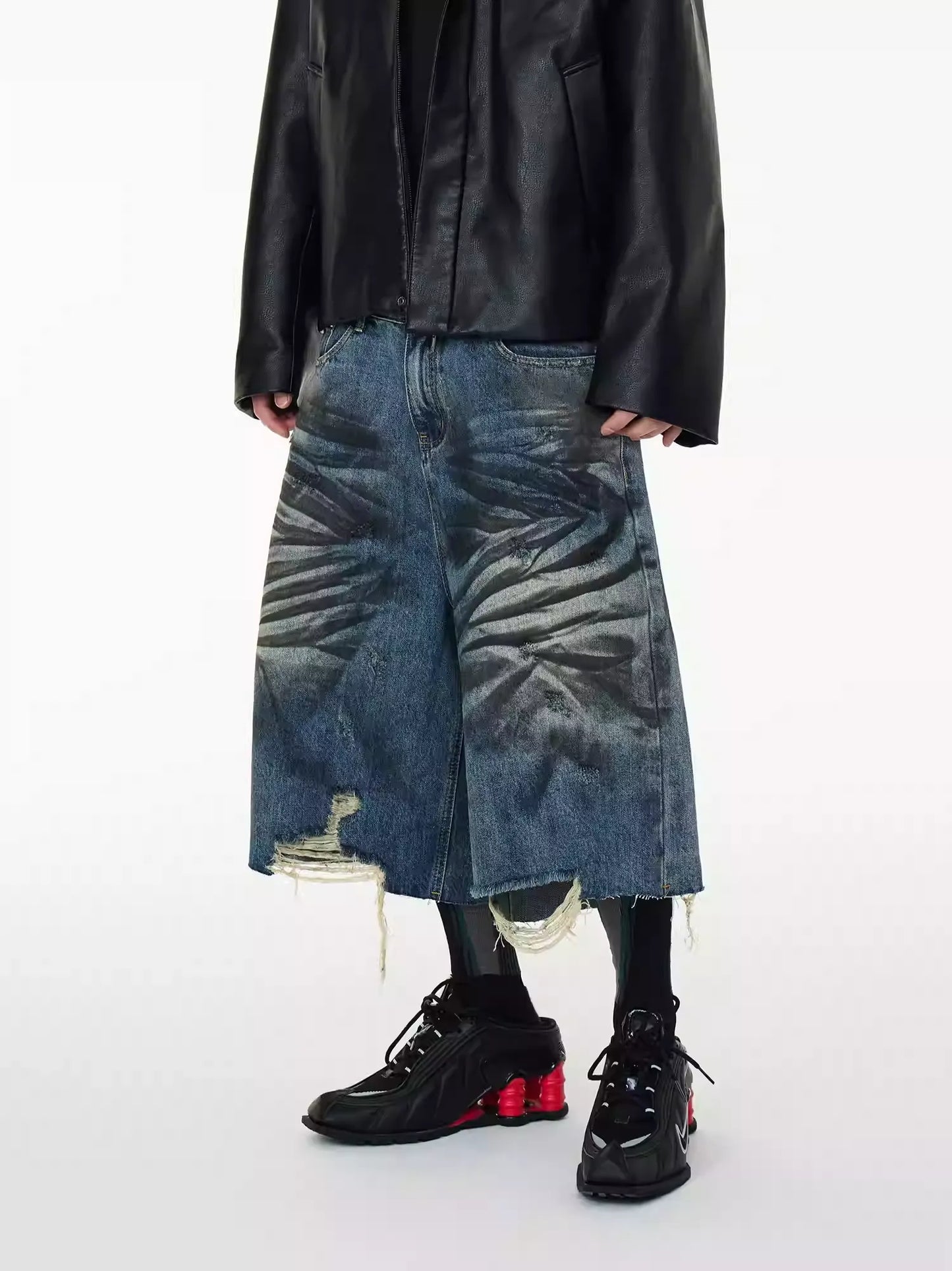 25ss Abyss Bleach Distressed Denim Shorts