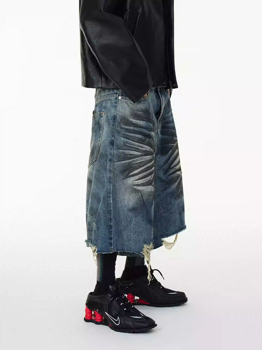 25ss Abyss Bleach Distressed Denim Shorts