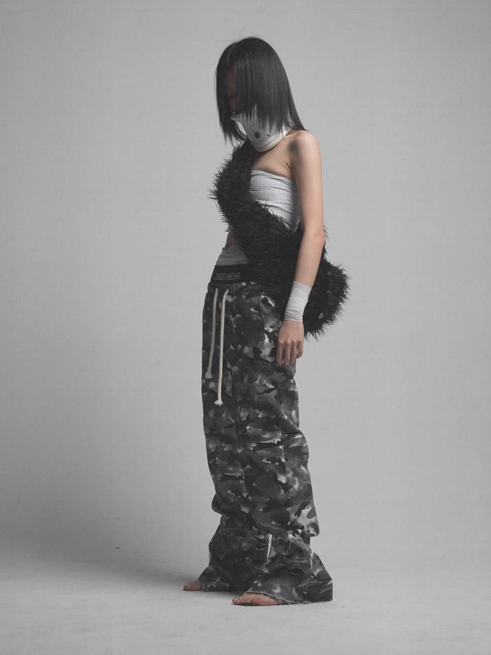 Camouflage stained Double waistband Trousers