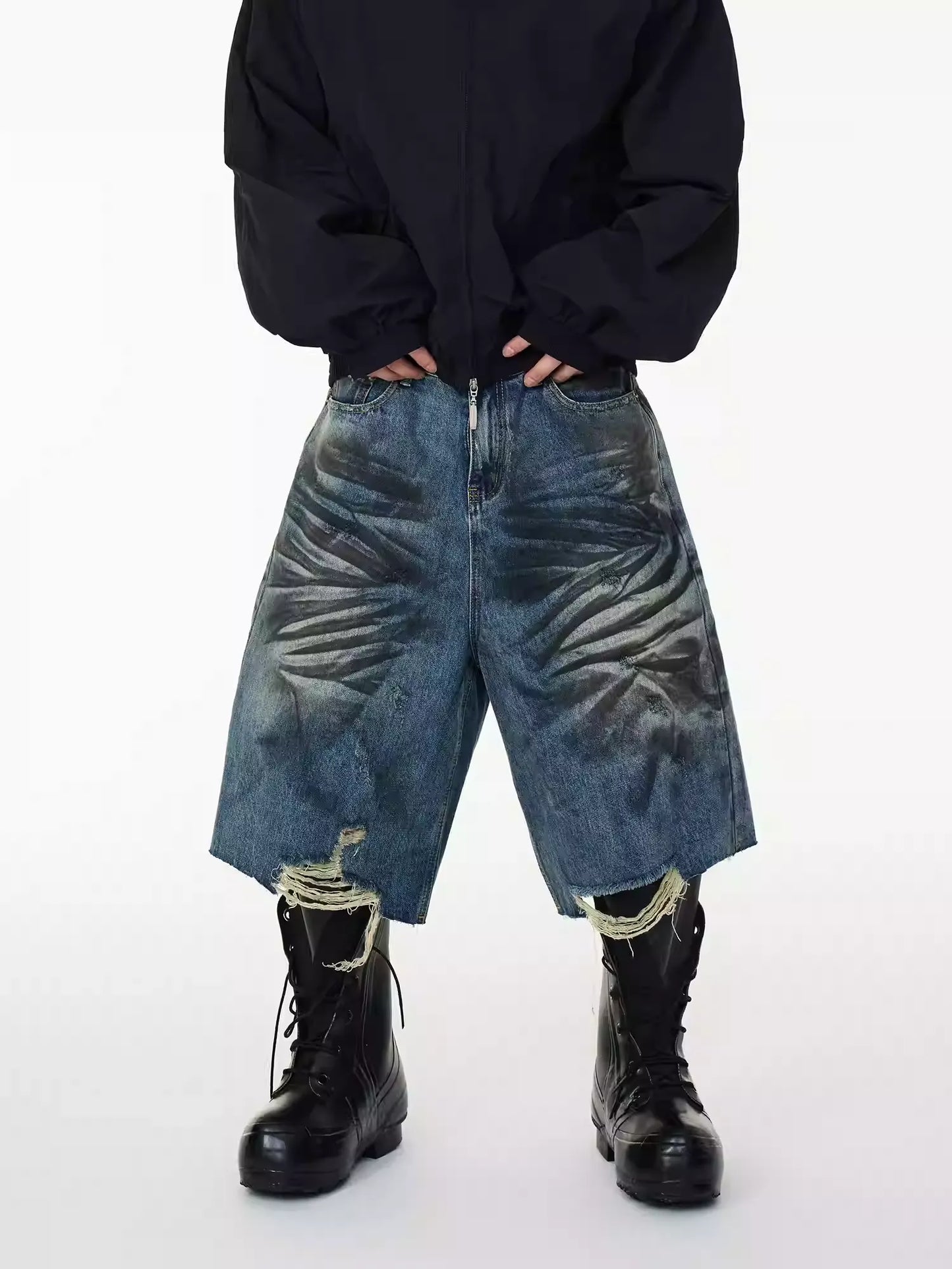 25ss Abyss Bleach Distressed Denim Shorts