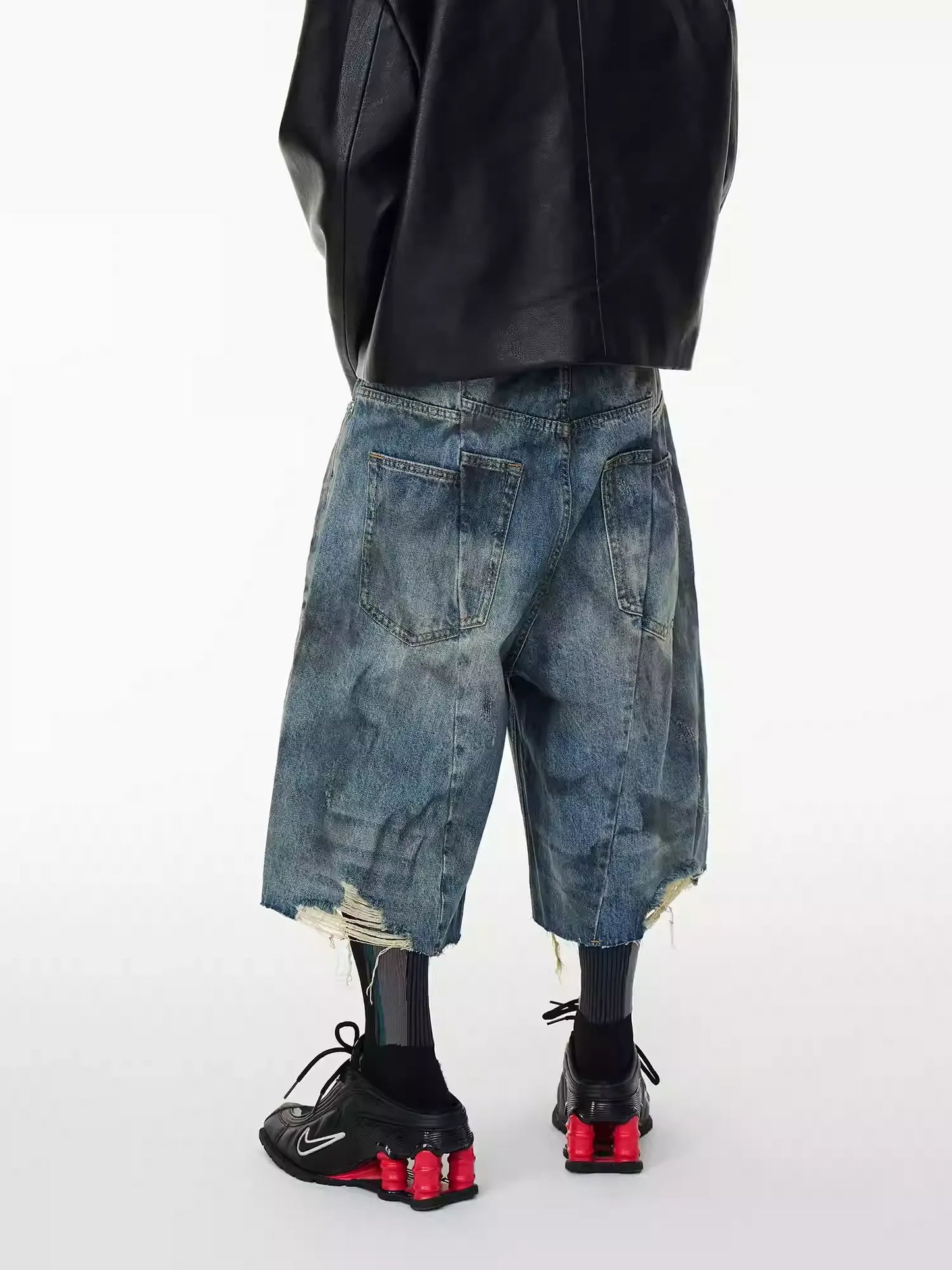 25ss Abyss Bleach Distressed Denim Shorts