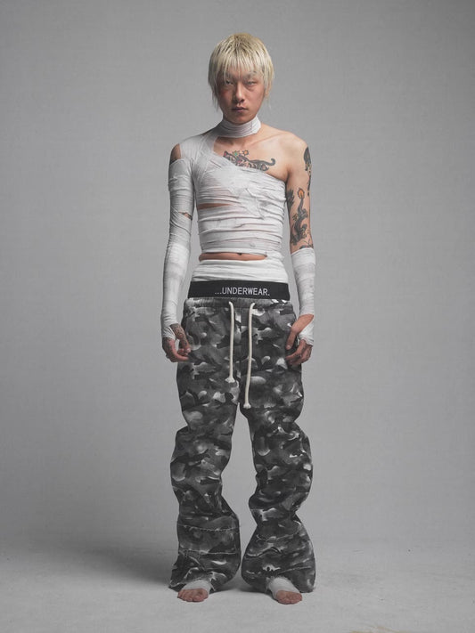 Camouflage stained Double waistband Trousers