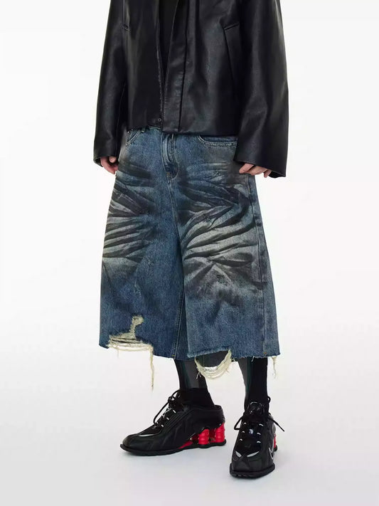 25ss Abyss Bleach Distressed Denim Shorts