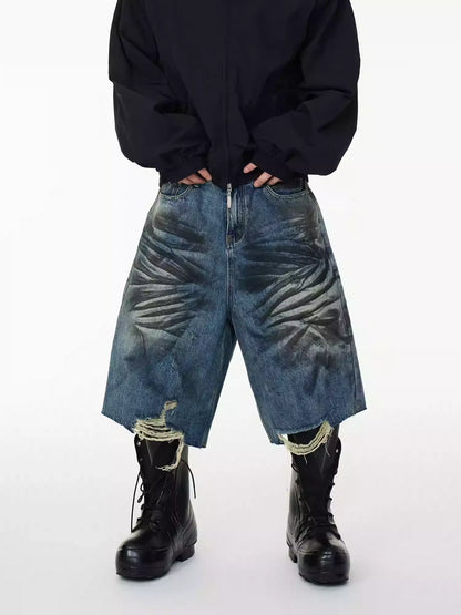 25ss Abyss Bleach Distressed Denim Shorts