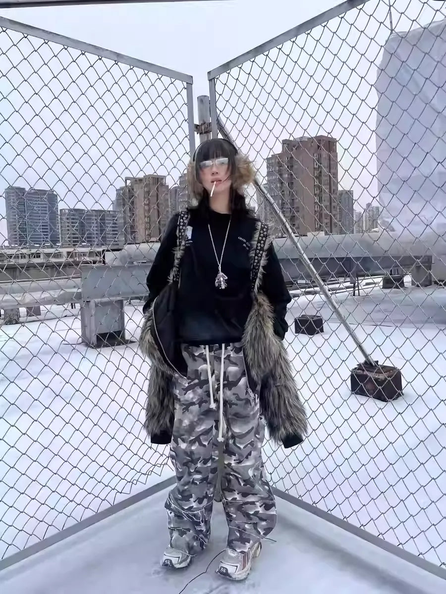 Camouflage stained Double waistband Trousers
