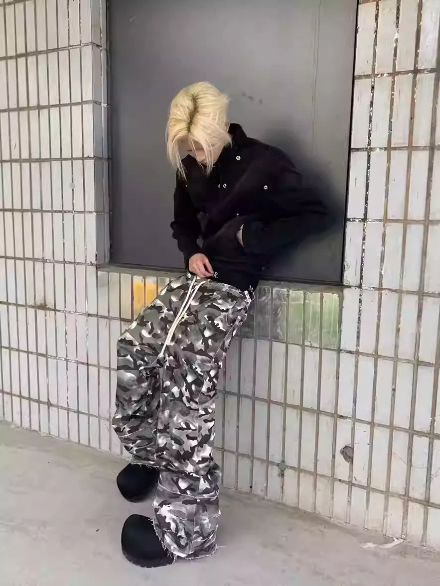 Camouflage stained Double waistband Trousers